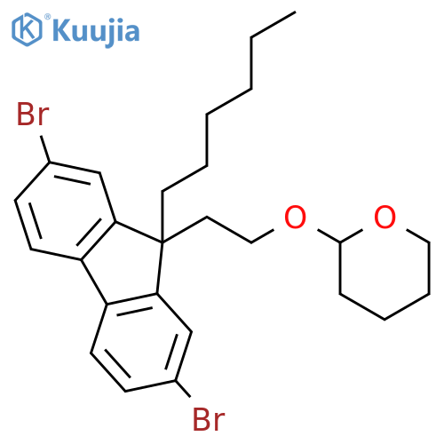 2H-Pyran, 2-[2-(2,7-dibromo-9-hexyl-9H-fluoren-9-yl)ethoxy]tetrahydro- structure
