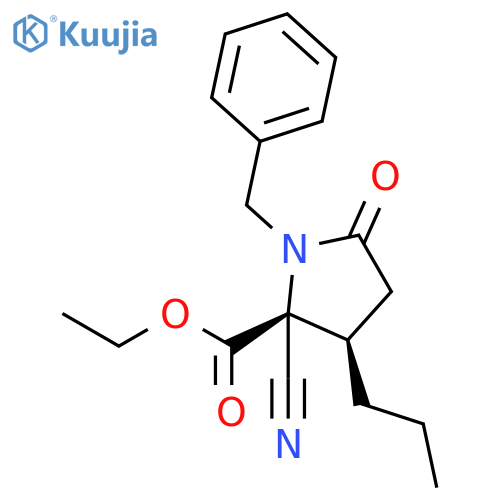 L-PROLINE, 2-CYANO-5-OXO-1-(PHENYLMETHYL)-3-PROPYL-, ETHYL ESTER, (3R)- structure
