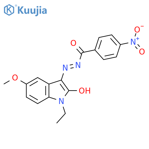 N'-[(3Z)-1-ethyl-5-methoxy-2-oxo-2,3-dihydro-1H-indol-3-ylidene]-4-nitrobenzohydrazide structure