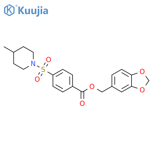 (2H-1,3-benzodioxol-5-yl)methyl 4-(4-methylpiperidin-1-yl)sulfonylbenzoate structure