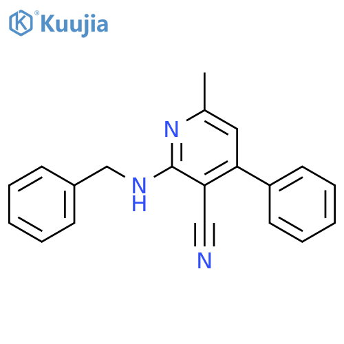 3-Pyridinecarbonitrile, 6-methyl-4-phenyl-2-[(phenylmethyl)amino]- structure