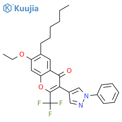 4H-1-Benzopyran-4-one,7-ethoxy-6-hexyl-3-(1-phenyl-1H-pyrazol-4-yl)-2-(trifluoromethyl)- structure