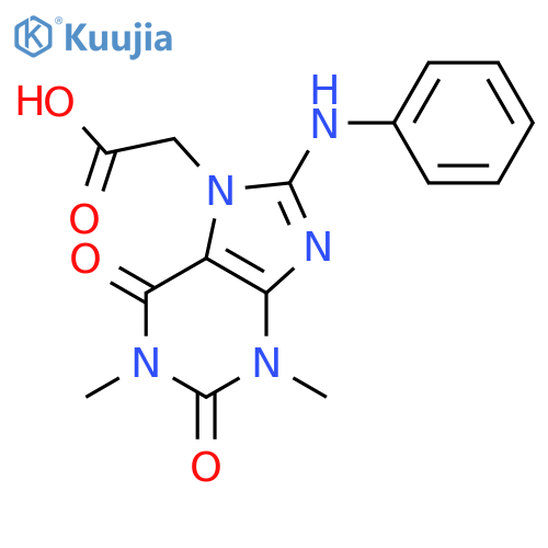 2-1,3-dimethyl-2,6-dioxo-8-(phenylamino)-2,3,6,7-tetrahydro-1H-purin-7-ylacetic acid structure