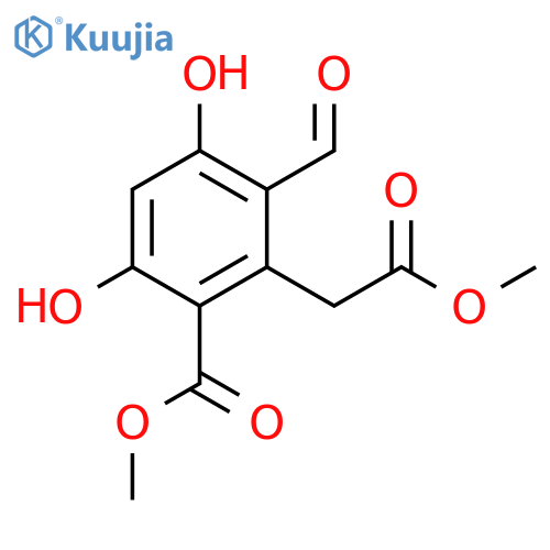 Benzeneacetic acid, 2-formyl-3,5-dihydroxy-6-(methoxycarbonyl)-,methyl ester structure