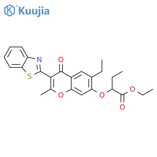 ethyl 2-{3-(1,3-benzothiazol-2-yl)-6-ethyl-2-methyl-4-oxo-4H-chromen-7-yloxy}butanoate structure