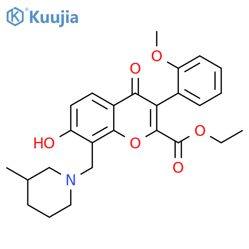 ethyl 7-hydroxy-3-(2-methoxyphenyl)-8-(3-methylpiperidin-1-yl)methyl-4-oxo-4H-chromene-2-carboxylate structure