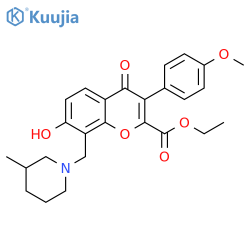 ethyl 7-hydroxy-3-(4-methoxyphenyl)-8-(3-methylpiperidin-1-yl)methyl-4-oxo-4H-chromene-2-carboxylate structure
