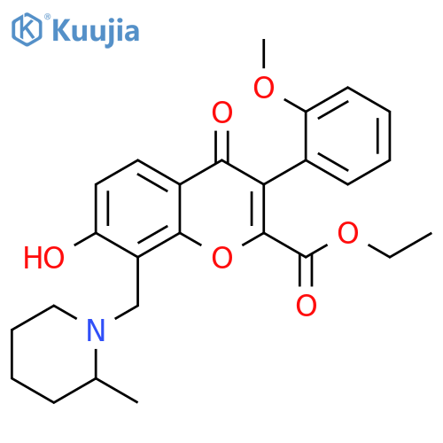 ethyl 7-hydroxy-3-(2-methoxyphenyl)-8-(2-methylpiperidin-1-yl)methyl-4-oxo-4H-chromene-2-carboxylate structure