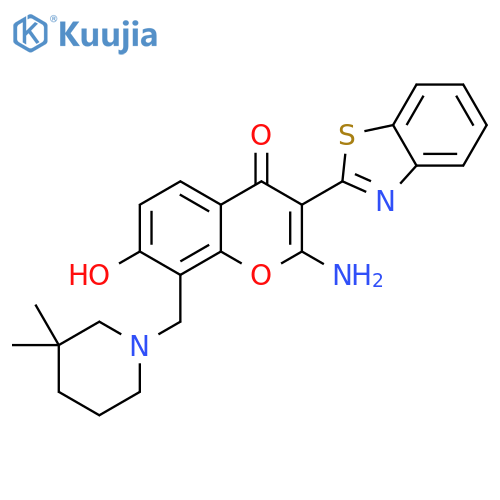 2-amino-3-(1,3-benzothiazol-2-yl)-8-(3,3-dimethylpiperidin-1-yl)methyl-7-hydroxy-4H-chromen-4-one structure