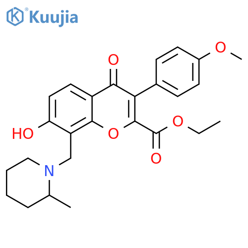 ethyl 7-hydroxy-3-(4-methoxyphenyl)-8-(2-methylpiperidin-1-yl)methyl-4-oxo-4H-chromene-2-carboxylate structure