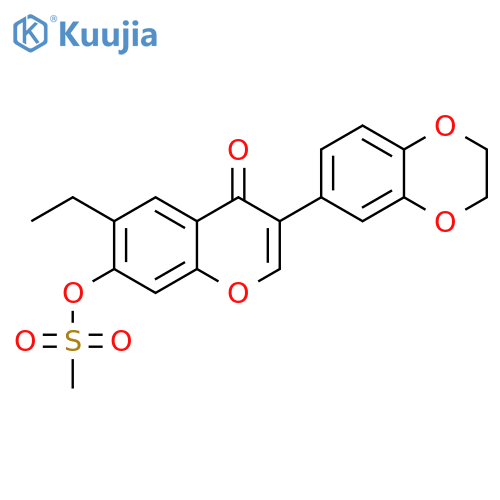 3-(2,3-dihydro-1,4-benzodioxin-6-yl)-6-ethyl-4-oxo-4H-chromen-7-yl methanesulfonate structure