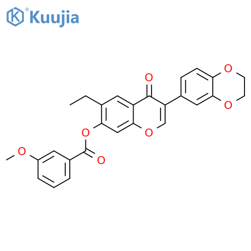 3-(2,3-dihydro-1,4-benzodioxin-6-yl)-6-ethyl-4-oxo-4H-chromen-7-yl 3-methoxybenzoate structure