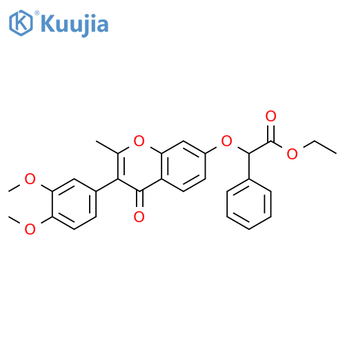 ethyl 2-((3-(3,4-dimethoxyphenyl)-2-methyl-4-oxo-4H-chromen-7-yl)oxy)-2-phenylacetate structure