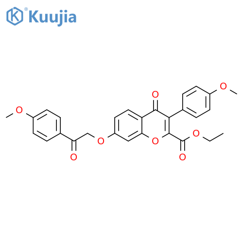 ethyl 3-(4-methoxyphenyl)-7-2-(4-methoxyphenyl)-2-oxoethoxy-4-oxo-4H-chromene-2-carboxylate structure