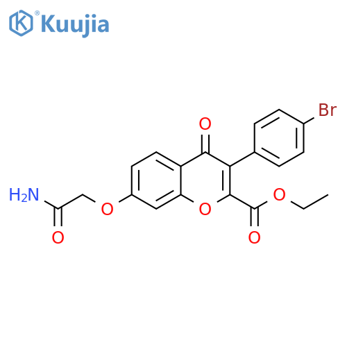 ethyl 3-(4-bromophenyl)-7-(carbamoylmethoxy)-4-oxo-4H-chromene-2-carboxylate structure