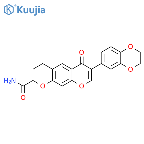 2-{3-(2,3-dihydro-1,4-benzodioxin-6-yl)-6-ethyl-4-oxo-4H-chromen-7-yloxy}acetamide structure