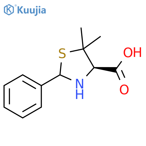4-Thiazolidinecarboxylic acid, 5,5-dimethyl-2-phenyl-, (4R)- structure