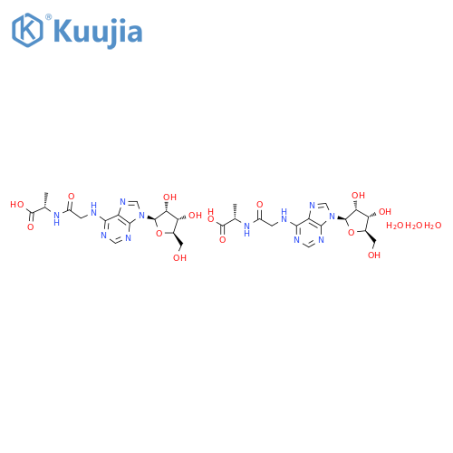 (2S)-2-{[({9-[(2R,3R,4S,5R)-3,4-dihydroxy-5-(hydroxymethyl)tetrahydrofuran-2-yl]-9H-purin-6-yl}amino)acetyl]amino}propanoic acid hydrate (2:3) (non-preferred name) structure