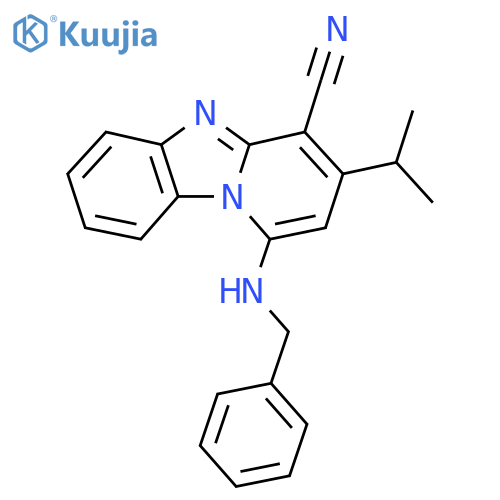 13-(benzylamino)-11-(propan-2-yl)-1,8-diazatricyclo7.4.0.0^{2,7}trideca-2(7),3,5,8,10,12-hexaene-10-carbonitrile structure