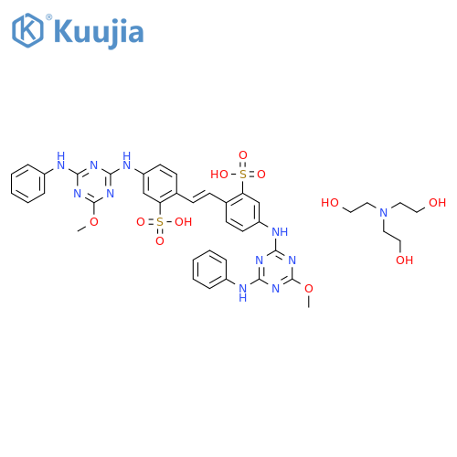 5-[(4-anilino-6-methoxy-1,3,5-triazin-2-yl)amino]-2-[2-[4-[(4-anilino-6-methoxy-1,3,5-triazin-2-yl)amino]-2-sulfo-phenyl]ethenyl]benzenesulfonic acid; 2-(bis(2-hydroxyethyl)amino)ethanol structure