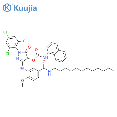 Carbamic acid, 1-naphthalenyl-,3-[[5-[(dodecylamino)carbonyl]-2-methoxyphenyl]amino]-4,5-dihydro-5-oxo-1-(2,4,6-trichlorophenyl)-1H-pyrazol-4-yl ester structure