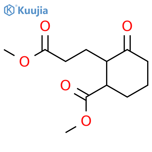 Cyclohexanepropanoic acid, 2-(methoxycarbonyl)-6-oxo-, methyl ester structure