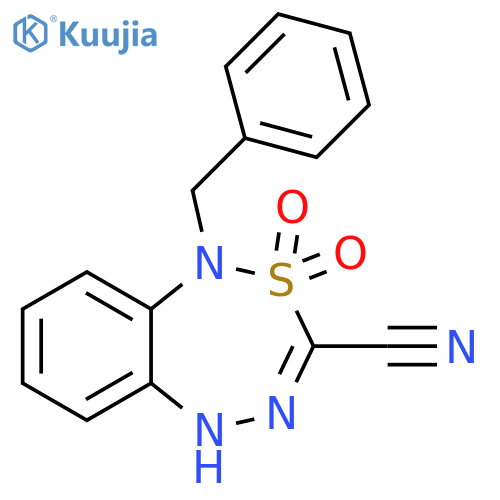 2,1,4,5-Benzothiatriazepine-3-carbonitrile, 1,5-dihydro-1-(phenylmethyl)-, 2,2-dioxide structure