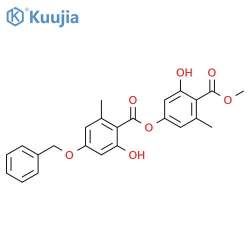 Benzoic acid, 2-hydroxy-4-[[2-hydroxy-6-methyl-4-(phenylmethoxy)benzoyl]oxy]-6-methyl-, methyl ester structure