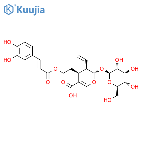 2H-Pyran-5-carboxylic acid,4-[2-[[(2E)-3-(3,4-dihydroxyphenyl)-1- oxo-2-propenyl]oxy]ethyl]-3-ethenyl-2-(&acirc;-Dglucopyranosyloxy)- 3,4-dihydro-,(2S,3R,4S)- structure