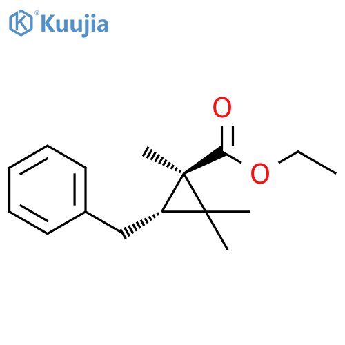 Cyclopropanecarboxylic acid, 1,2,2-trimethyl-3-(phenylmethyl)-, ethyl ester, trans- (9CI) structure