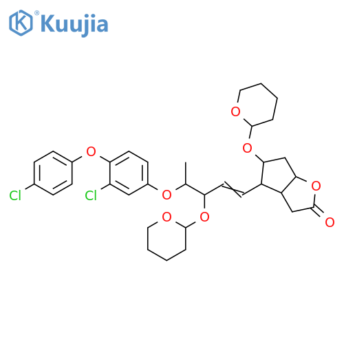 2H-Cyclopenta[b]furan-2-one,4-[4-[3-chloro-4-(4-chlorophenoxy)phenoxy]-3-[(tetrahydro-2H-pyran-2-yl)oxy]-1-pentenyl]hexahydro-5-[(tetrahydro-2H-pyran-2-yl)oxy]- structure