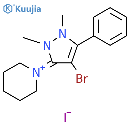 Piperidinium, 1-(4-bromo-1,2-dihydro-1,2-dimethyl-5-phenyl-3H-pyrazol-3-ylidene)-, iodide (1:1) structure