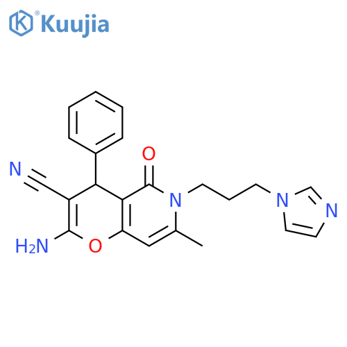 2-amino-6-[3-(1H-imidazol-1-yl)propyl]-7-methyl-5-oxo-4-phenyl-4H,5H,6H-pyrano[3,2-c]pyridine-3-carbonitrile structure