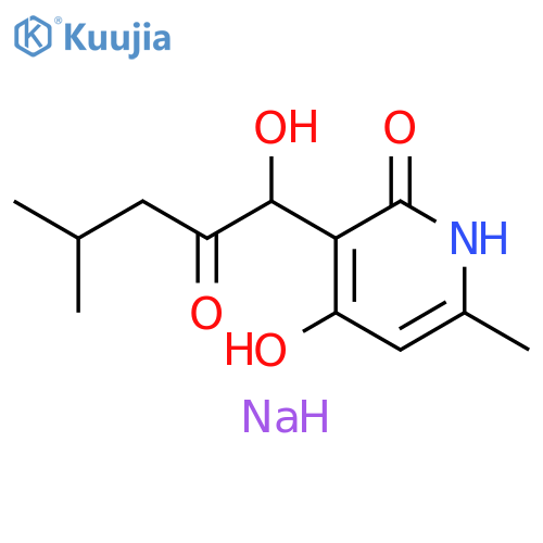 2(1H)-Pyridinone, 4-hydroxy-3-(1-hydroxy-4-methyl-2-oxopentyl)-6-methyl-, sodium salt (1:1) structure