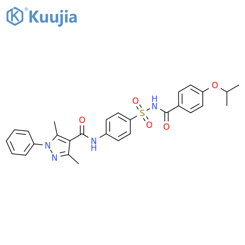 1H-Pyrazole-4-carboxamide,3,5-dimethyl-N-[4-[[[4-(1-methylethoxy)benzoyl]amino]sulfonyl]phenyl]-1-phenyl- structure
