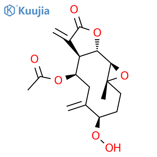 (1aR,4R,7R,7aR,10aS,10bR)-2,3,4,5,6,7,7a,8,10a,10b-Decahydro-7-acetoxy-4-hydroperoxy-1a-methyl-5,8-bis(methylene)oxireno[9,10]cyclodeca[1,2-b]furan-9(1aH)-one structure