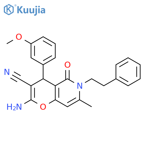 2-amino-4-(3-methoxyphenyl)-7-methyl-5-oxo-6-(2-phenylethyl)-4H,5H,6H-pyrano3,2-cpyridine-3-carbonitrile structure