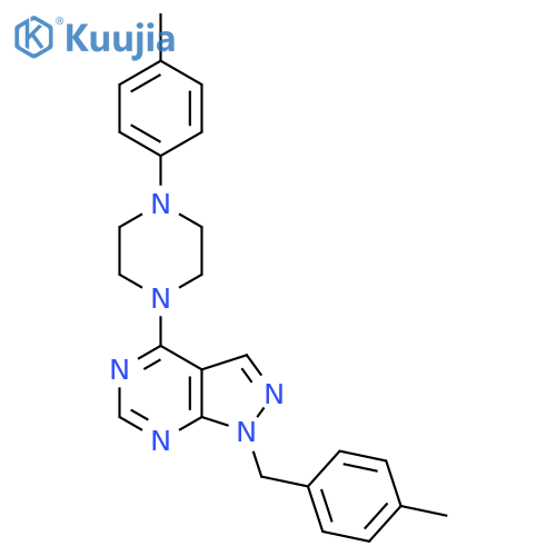 1-(4-methylphenyl)-4-{1-(4-methylphenyl)methyl-1H-pyrazolo3,4-dpyrimidin-4-yl}piperazine structure