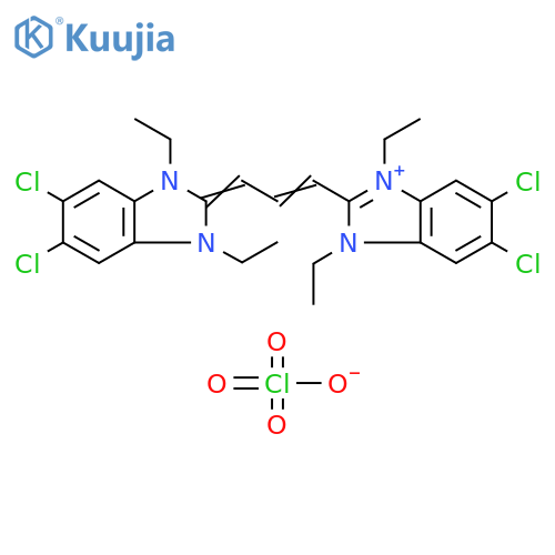 1H-Benzimidazolium,5,6-dichloro-2-[3-(5,6-dichloro-1,3-diethyl-1,3-dihydro-2H-benzimidazol-2-ylidene)-1-propenyl]-1,3-diethyl-, perchlorate structure