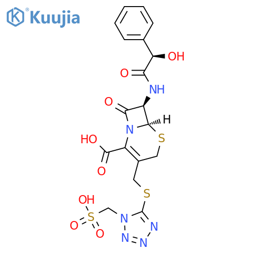 (6R,7R)-7-(2R)-2-hydroxy-2-phenylacetamido-8-oxo-3-({1-(sulfomethyl)-1H-1,2,3,4-tetrazol-5-ylsulfanyl}methyl)-5-thia-1-azabicyclo4.2.0oct-2-ene-2-carboxylic acid structure