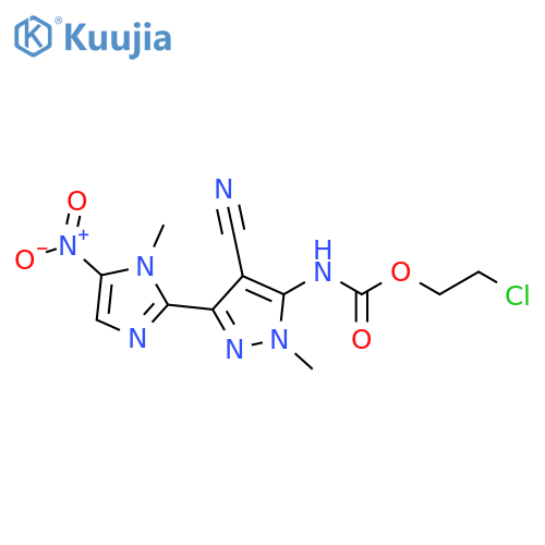 Carbamic acid, [4-cyano-1-methyl-3-(1-methyl-5-nitro-1H-imidazol-2-yl)-1H-pyrazol-5-yl]-, 2-chloroethyl ester (9CI) structure