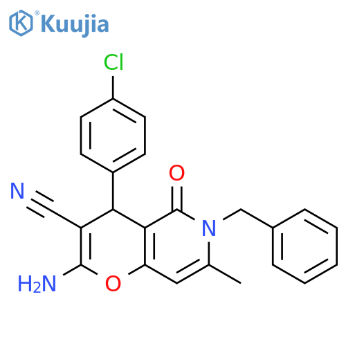 2-amino-6-benzyl-4-(4-chlorophenyl)-7-methyl-5-oxo-4H,5H,6H-pyrano3,2-cpyridine-3-carbonitrile structure