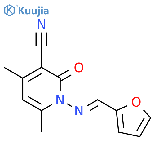 3-Pyridinecarbonitrile,1-[(2-furanylmethylene)amino]-1,2-dihydro-4,6-dimethyl-2-oxo- structure