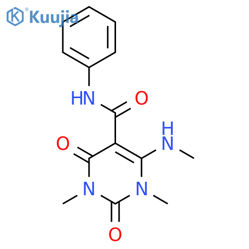 1,3-dimethyl-4-methylamino-2,6-dioxo-N-phenyl-pyrimidine-5-carboxamide structure