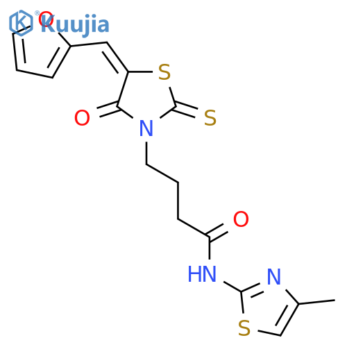 4-(5E)-5-(furan-2-yl)methylidene-4-oxo-2-sulfanylidene-1,3-thiazolidin-3-yl-N-(4-methyl-1,3-thiazol-2-yl)butanamide structure
