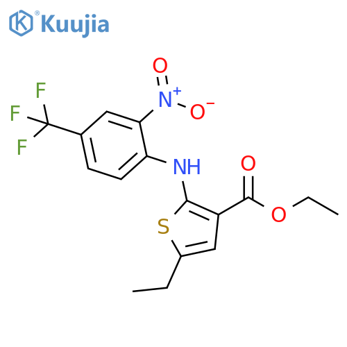 3-Thiophenecarboxylic acid, 5-ethyl-2-[[2-nitro-4-(trifluoromethyl)phenyl]amino]-, ethyl ester structure
