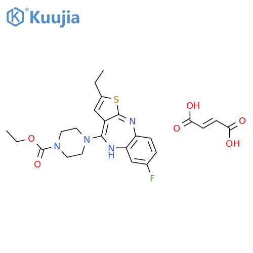 ethyl 4-(2-ethyl-7-fluoro-5H-thieno[2,3-b][1,5]benzodiazepin-4-yl)piperazine-1-carboxylate (2E)-but-2-enedioate structure