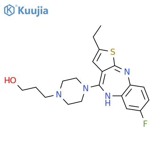 3-[4-(2-ethyl-7-fluoro-5H-thieno[2,3-b][1,5]benzodiazepin-4-yl)piperazin-1-yl]propan-1-ol structure