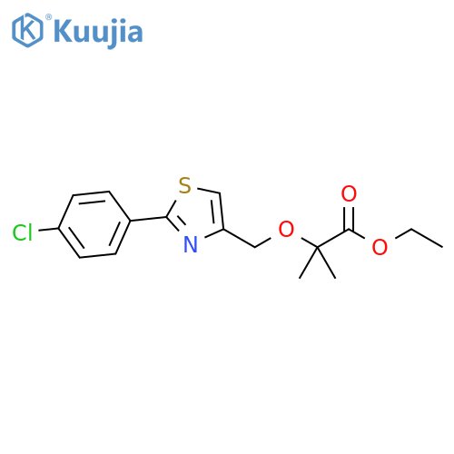 Propanoic acid, 2-[[2-(4-chlorophenyl)-4-thiazolyl]methoxy]-2-methyl-, ethyl ester structure