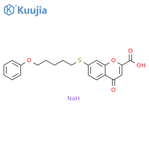 4H-1-Benzopyran-2-carboxylic acid, 4-oxo-7-[(5-phenoxypentyl)thio]-, sodium salt (1:1) structure